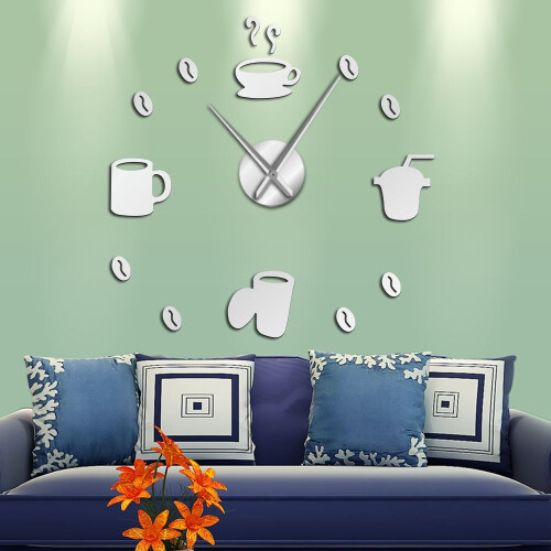 (silver, 37 inch) Coffee Bar Decorative 3D Wall Clock 1