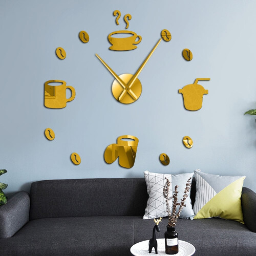 (gold, 47 inch) Coffee Bar Decorative 3D Wall Clock 2