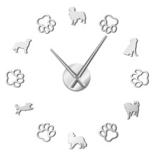(silver, 47 inch) Netherlands Dog Breeds Home Decor Small Caging Dog DIY Giant Wall Clock