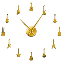 (gold, 37 inch) Guitar Variety Music DIY Giant Music Room Decor Frameless Big Needles Wall Clock