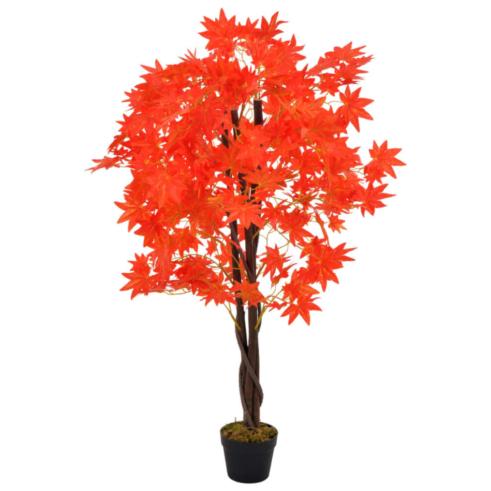 Vidaxl Artificial Plant Maple Tree With Pot 120Cm Realistic Fake Greenery Red