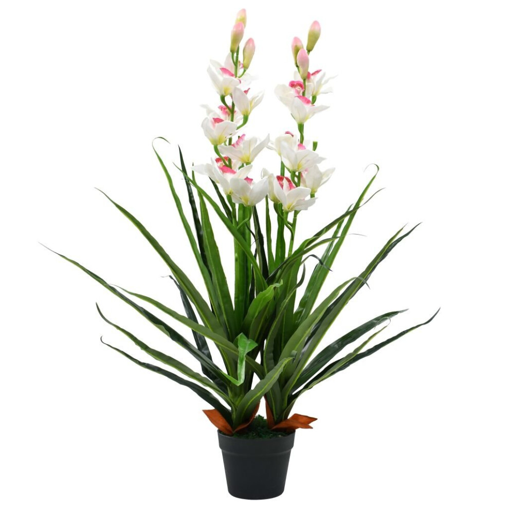 Vidaxl Artificial Cymbidium Orchid Plant With Pot 100Cm Green Fake Flora Decor