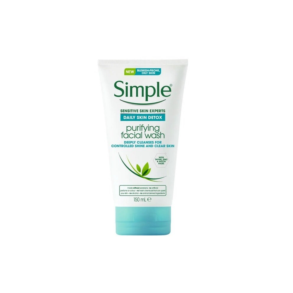 Simple Daily Detox Purifying Facial Wash 150Ml - Clears Pores, Controls Shine With Thyme, Zinc & Witch Hazel