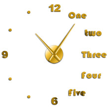 (gold, 47 inch) Modern Wall Art Home Decor Luxury Interior Design English Letters Frameless Wall Watch Clock
