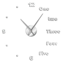 (silver, 47 inch) Modern Wall Art Home Decor Luxury Interior Design English Letters Frameless Wall Watch Clock