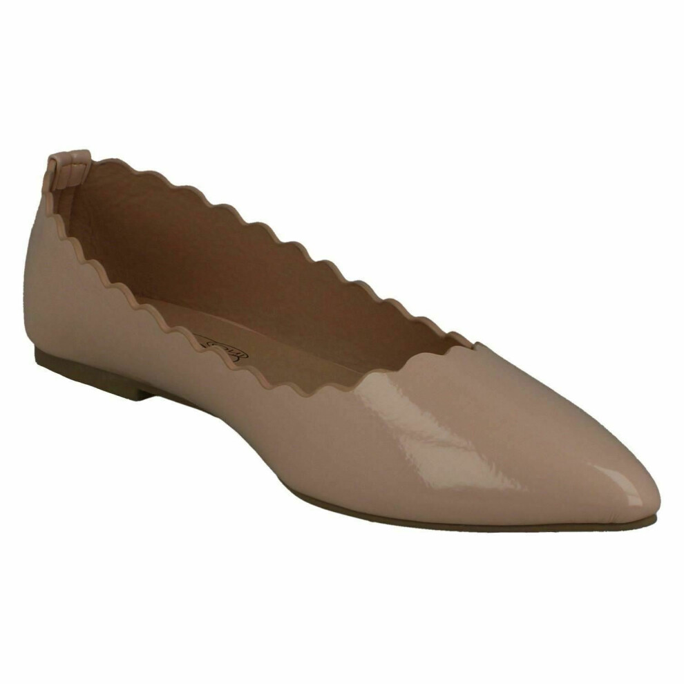 (5 UK, Nude) Spot On Womens/Ladies Leather Scalloped Ballerinas