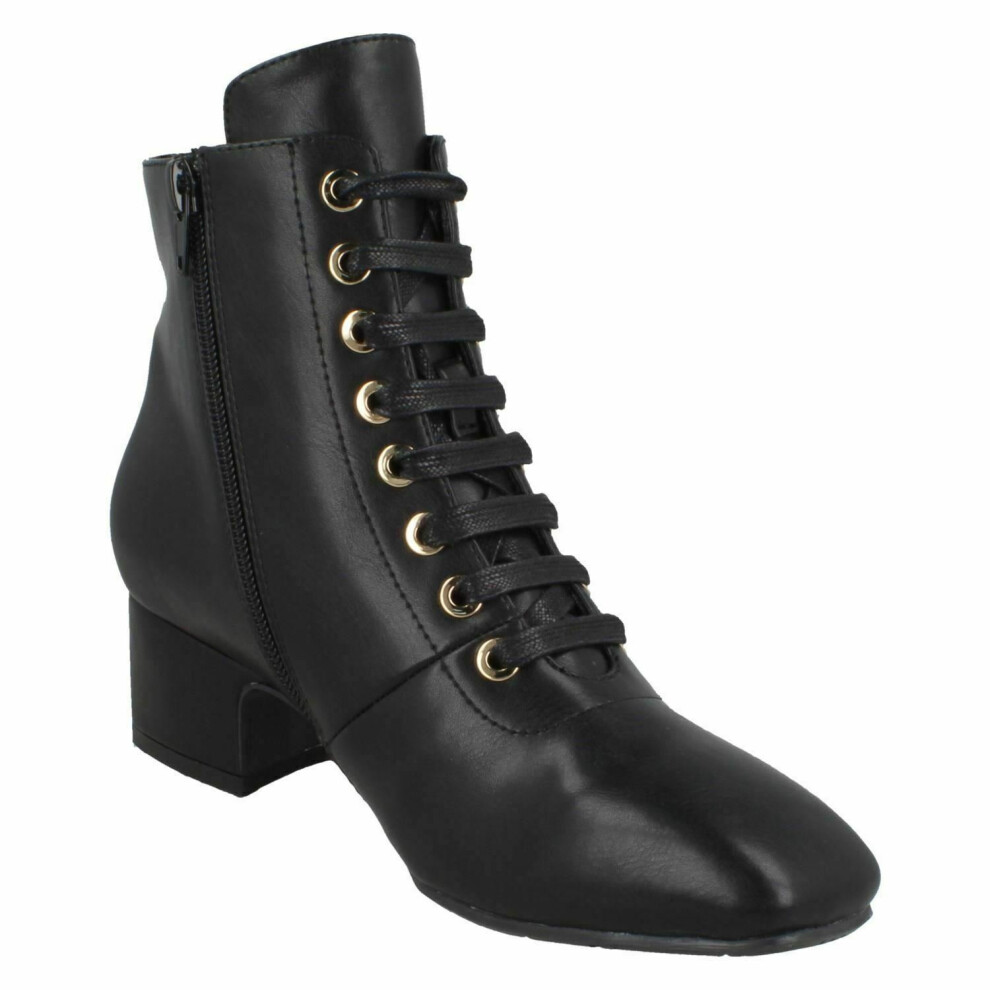 (4 UK, Black) Spot On Womens/Ladies PU Mid Lace Up Ankle Boots