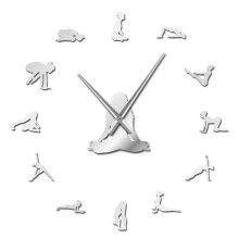 (silver, 37 inch) Yoga Poses DIY Giant Find Your Balance Meditation Wall Art Home Dcor Modern Large Wall Clock