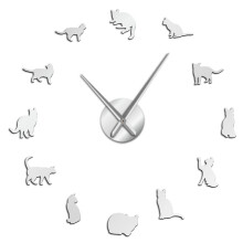 (silver, 37 inch) Silhouette Cats Wall Art Kittens DIY Giant Wall Clock