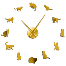 (gold, 47 inch) Silhouette Cats Wall Art Kittens DIY Giant Wall Clock