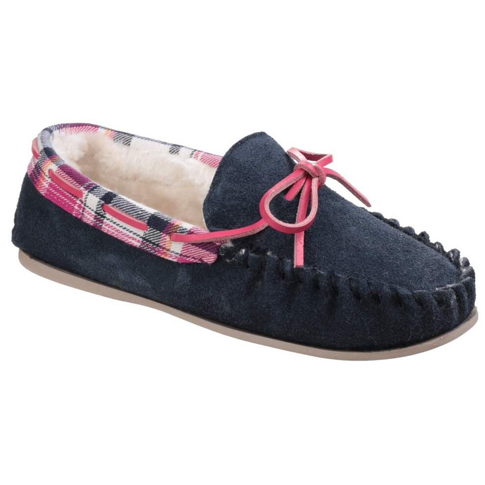 (3 UK, Navy) Cotswold Womens/Ladies Kilkenny Classic Fur Lined Moccasin Slippers