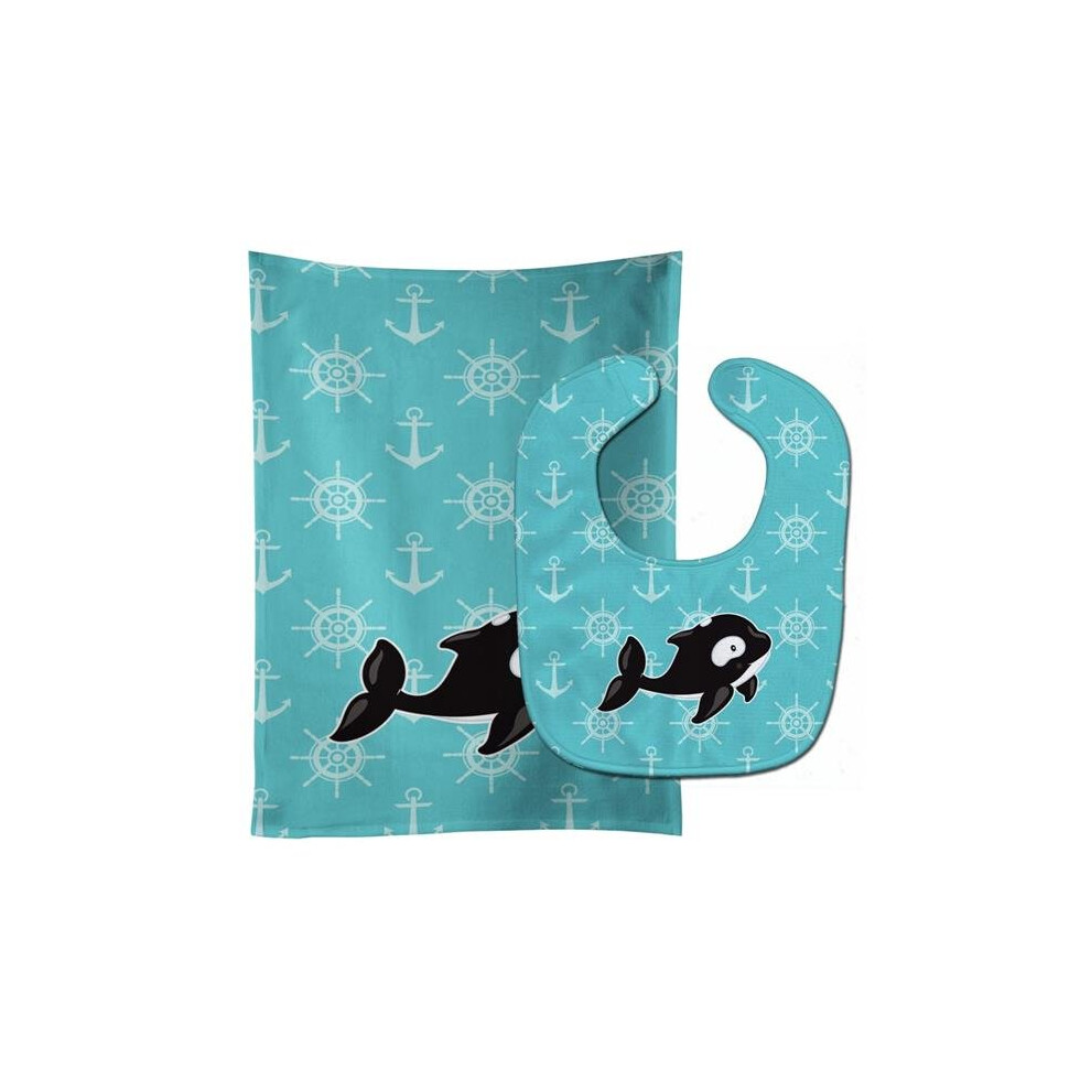 Bb8602stbu Whale & Anchors Baby Bib & Burp Cloth Carolines Treasures