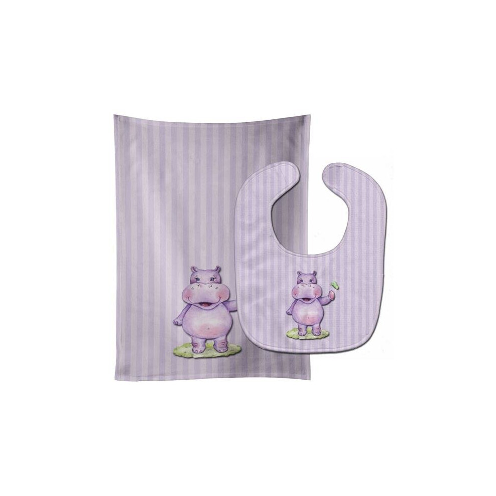 Bb7147stbu Hippopotamus Baby Bib & Burp Cloth Carolines Treasures