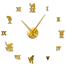 (gold, 37 inch) 3D Large DIY Large Modern Frameless Home Decor Cat Wall Clockor