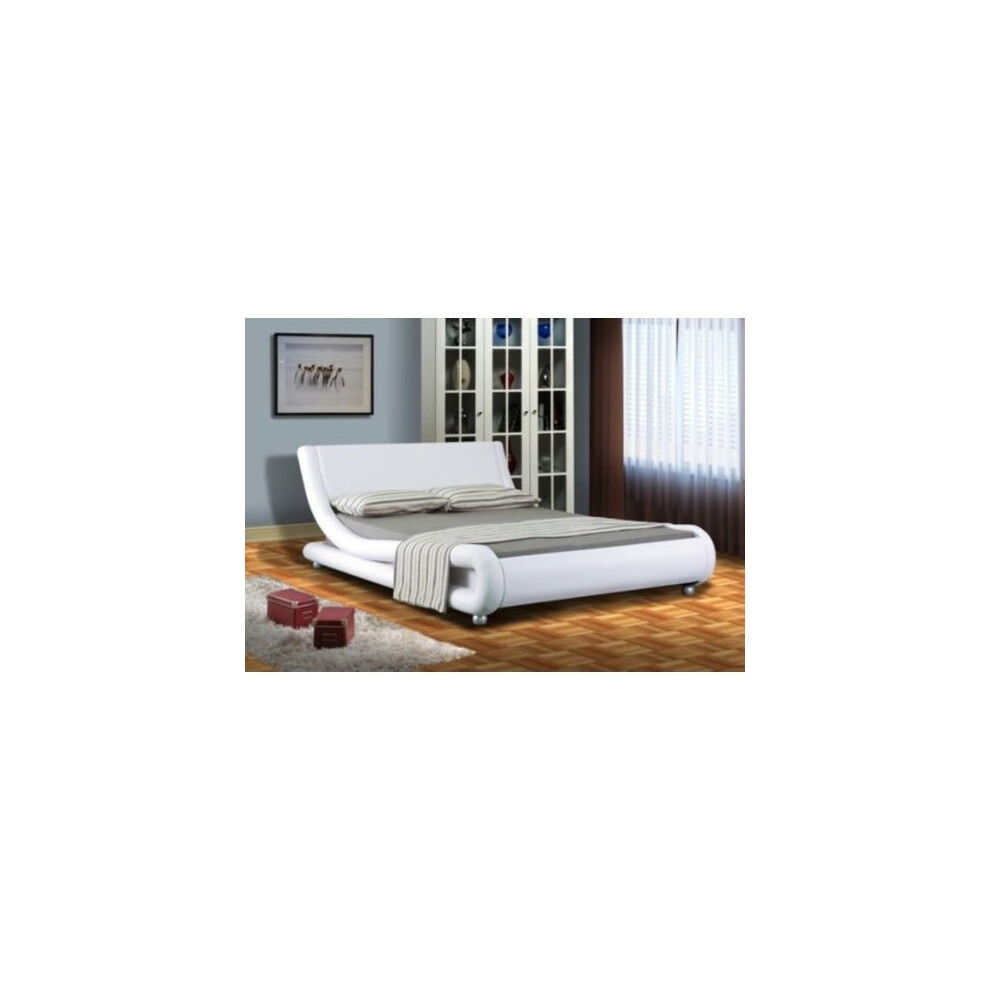 (4ft6 Double, White) Jaxon Faux Leather Bed Frame