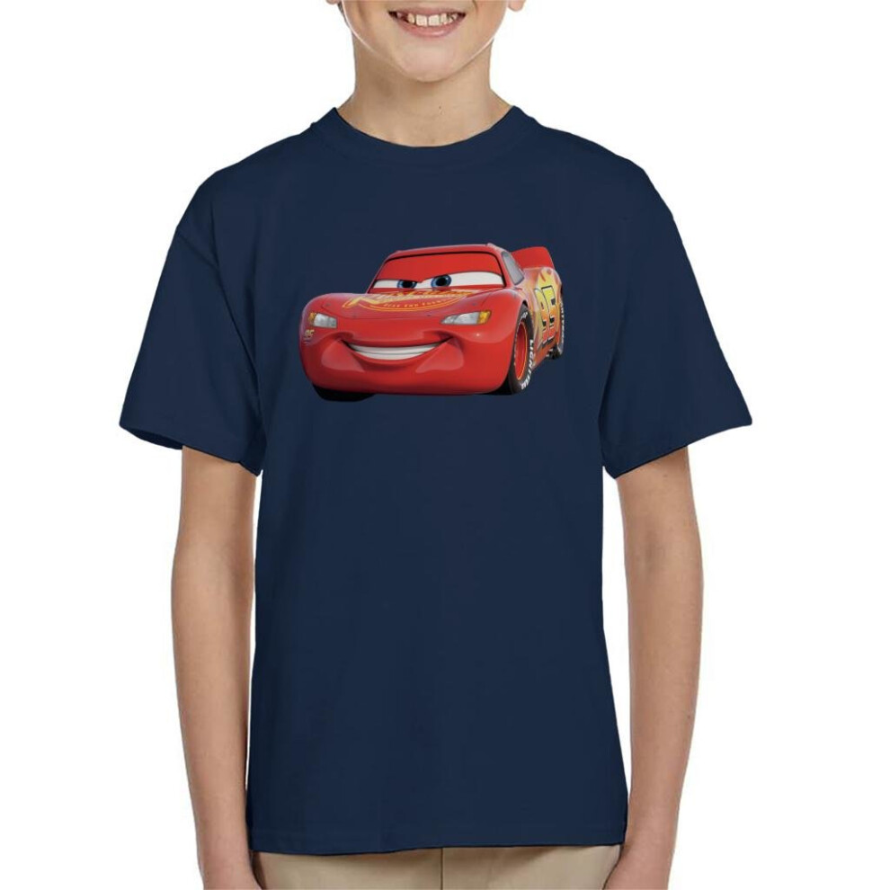 (X-Small (3-4 yrs), Navy Blue) Disney Cars Lightning McQueen Smile Kid's T-Shirt