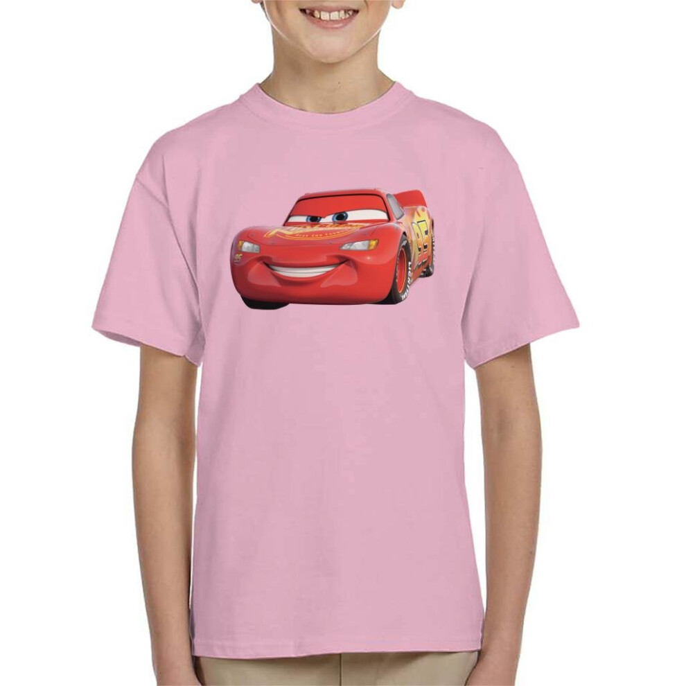 (Small (5-6 yrs), Light Pink) Disney Cars Lightning McQueen Smile Kid's T-Shirt