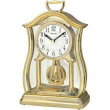 RHYTHM MANTEL CLOCK WITH PENDULUM & ACRYLIC DECORATION GOLD - CRP611WR18