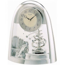 Rhythm Mantel Clock Arabic Dial Arched Top Rotating Astrological Pendulum Silver