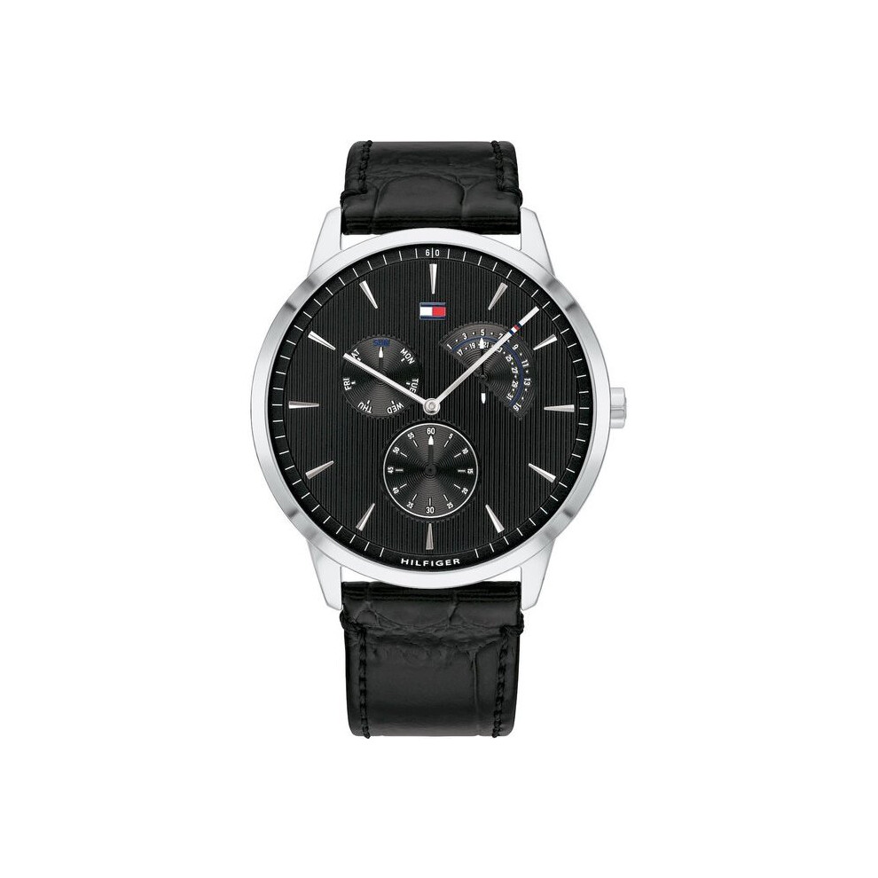 Tommy Hilfiger Men's Watch 1710391 - Dial, 44Mm, Leather Strap, Stainless Steel Case, Analog, 3Atm Black