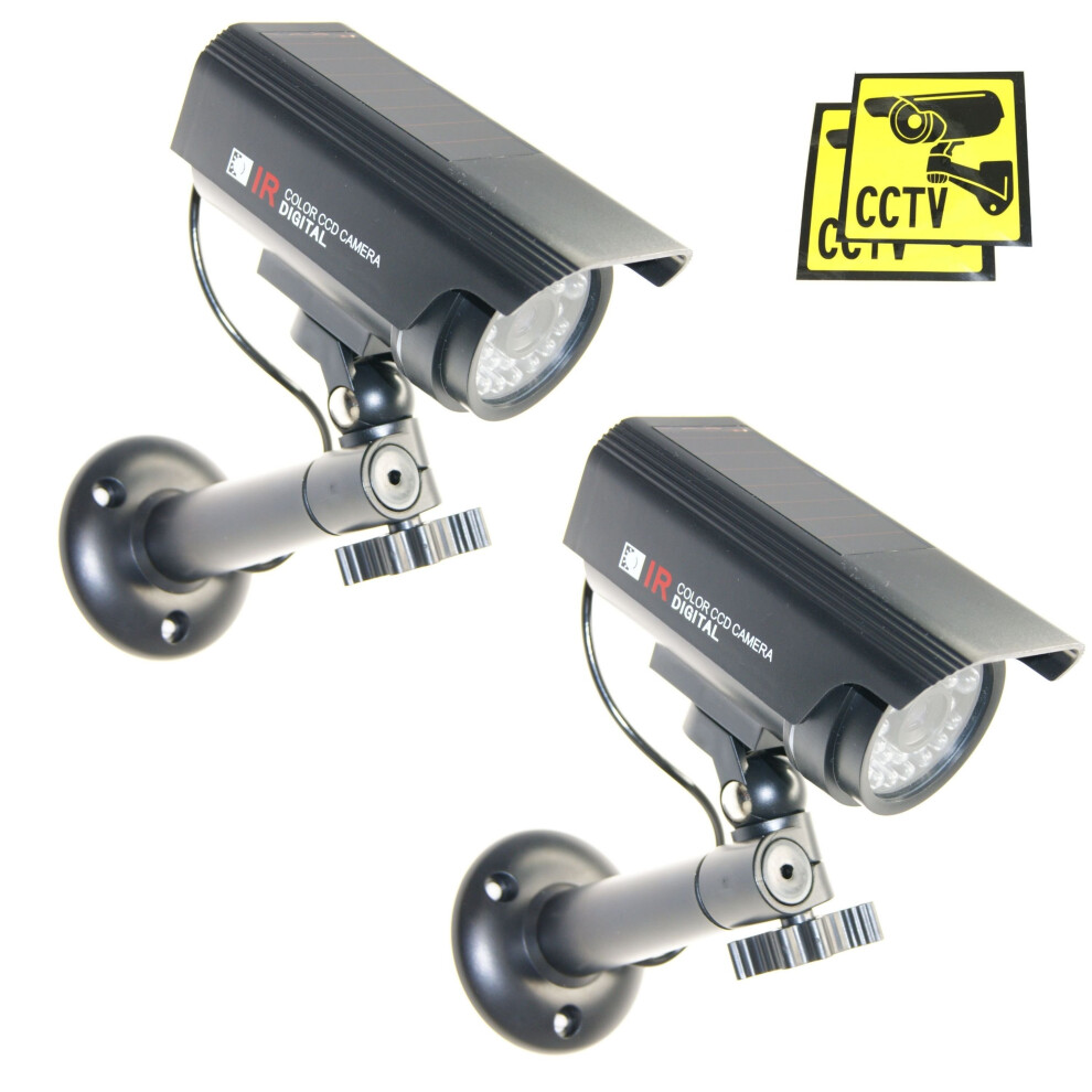2 X Solar Outdoor Dummy Fake Led Flashing Security Camera Cctv Surveillance Cam 5055256989741