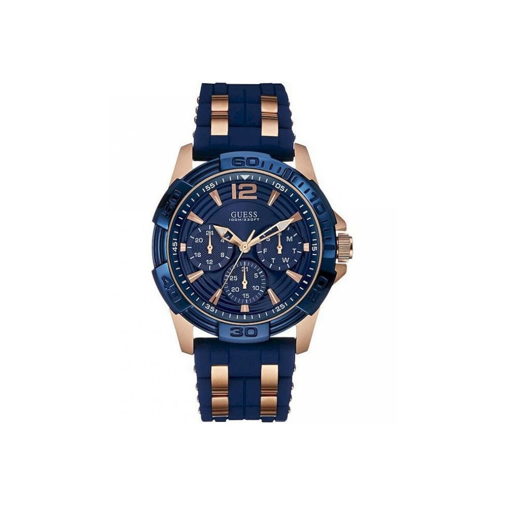 Montre Homme Guess Oasis W0366G4 - boîtier acier inox 41-45mm, cadran bleu, bracelet silicone bleu, verre minéral, quartz, 10 ATM
