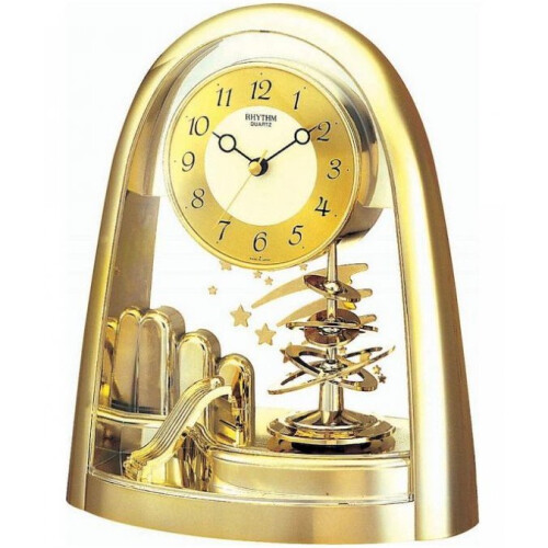 Rhythm Contemporary Mantel Clock Rotating Pendulum Shooting Stars Gold