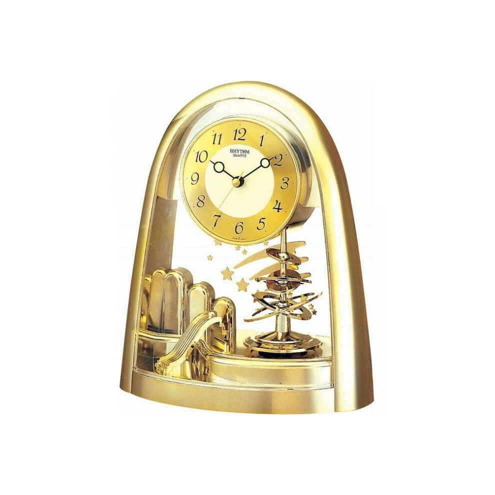 Rhythm Contemporary Mantel Clock Rotating Pendulum Shooting Stars Gift Gold