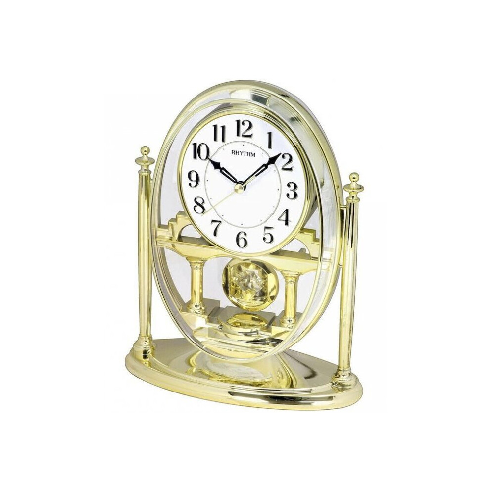 Rhythm Mantel Clock Moving Pendulum Adorned Crystals White Face Crp609wr18 Gold
