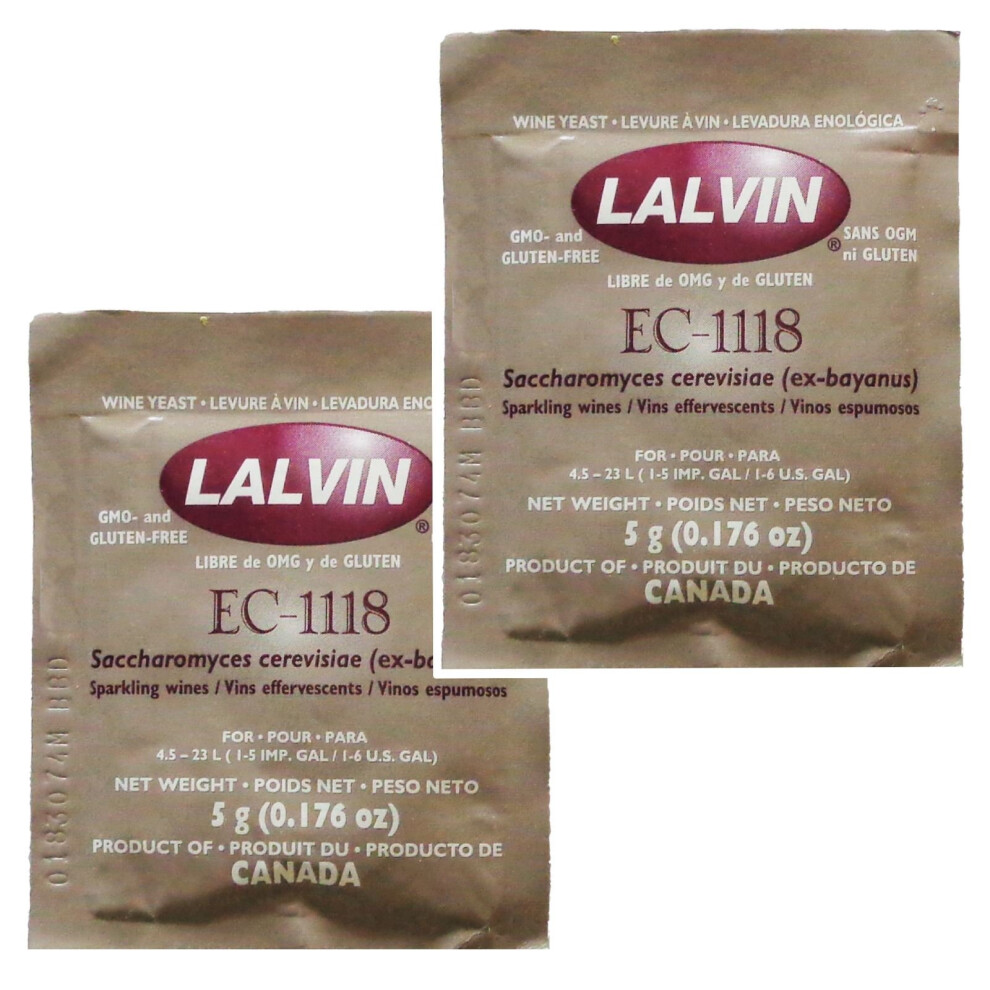Lalvin 2X Ec-1118 Champagne Yeast 5G Sachet 18% Homebrew Wine Making 4.5L-23L