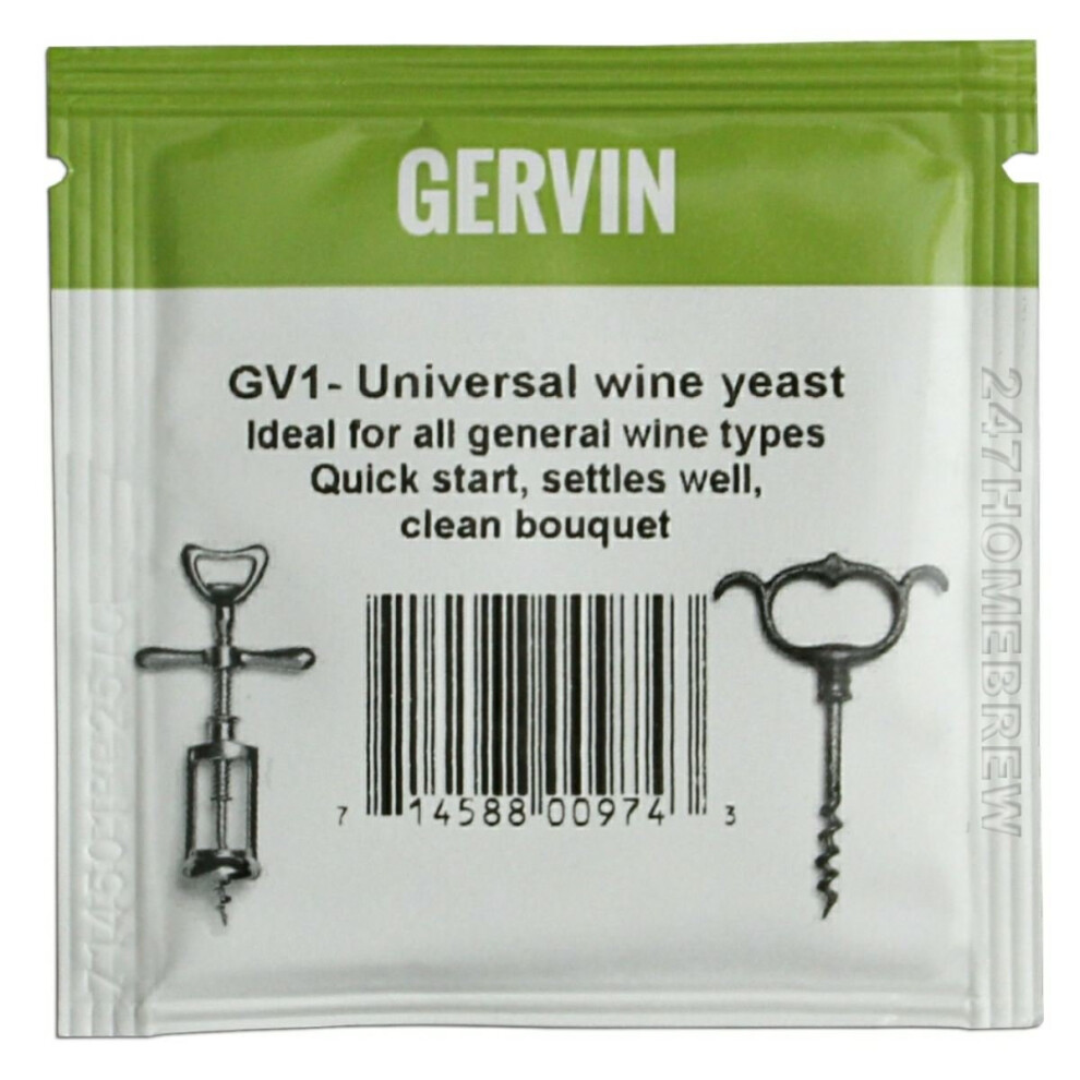 Gervin Gv1 Wine Yeast 5G Sachet - General Purpose Universal - Homebrew