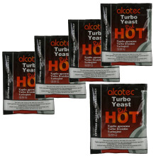 5x Alcotec Red Hot Turbo Yeast 90g Temperature Tolerant Max 40C 25L