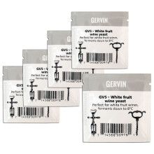 5x Gervin GV5 Wine Yeast 5g White Fruit Develops Bouquet 5-23L