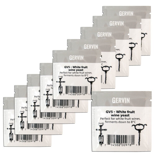 10x Gervin GV5 Wine Yeast 5g White Fruit Develops Bouquet 5-23L