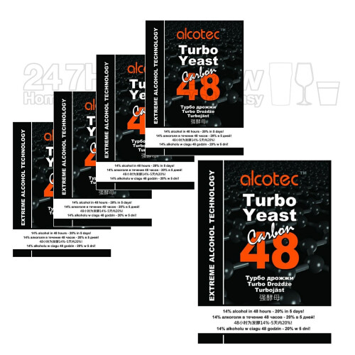 5x Alcotec Carbon 48 Turbo Yeast with Activated Carbon