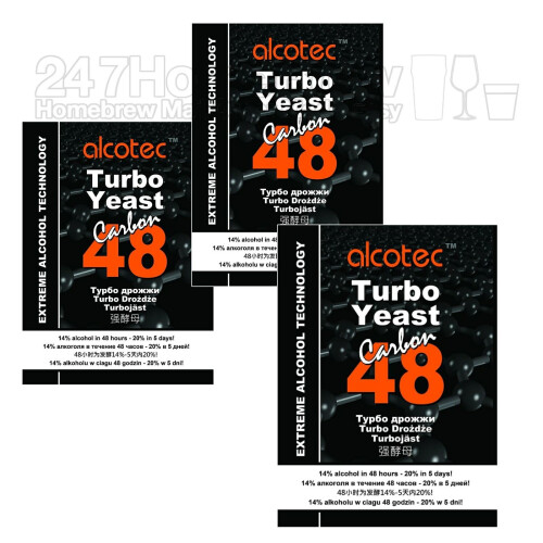 3x Alcotec Carbon 48 Turbo Yeast with Activated Carbon