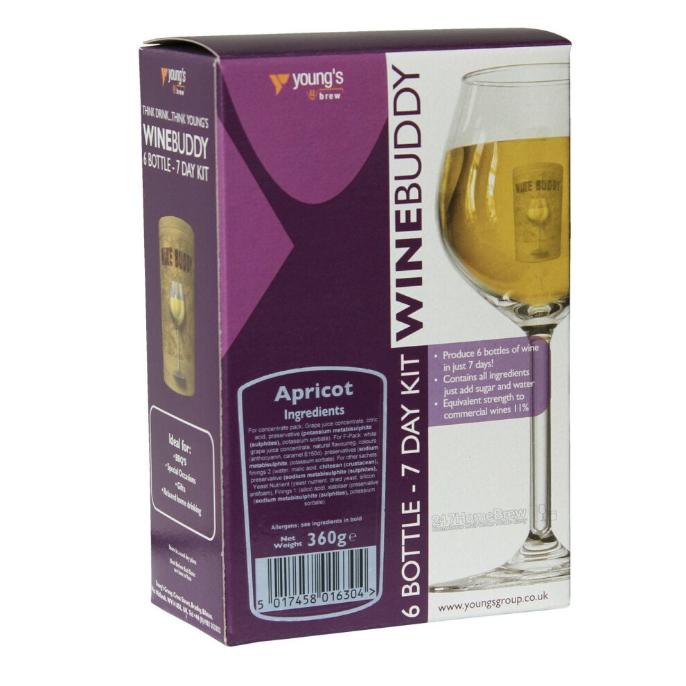 WineBuddy Apricot 6 Bottle - 7 Day Home brew Wine Making Refill Kit