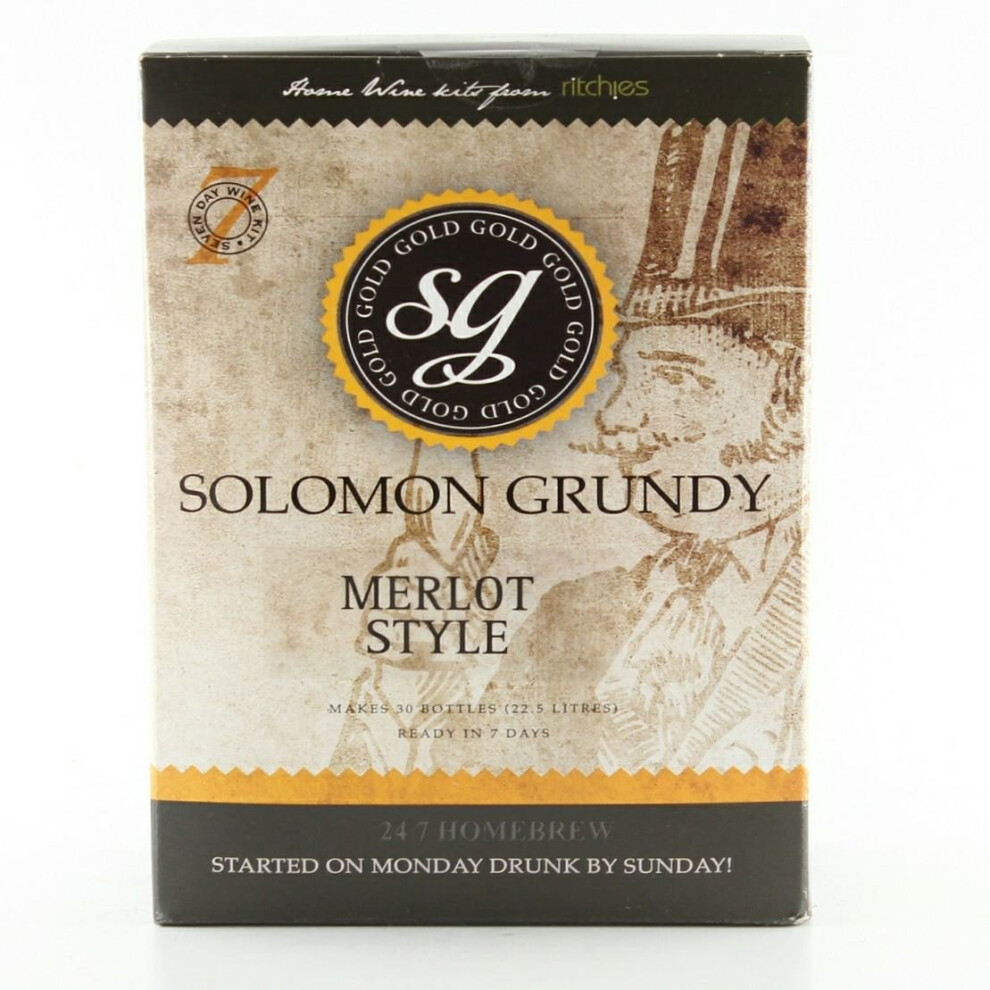 Soloman Grundy Solomon Grundy Merlot 7 Day Wine Kit - 30 Bottle Homebrew, 22.5L (Code 2048) Gold/Red