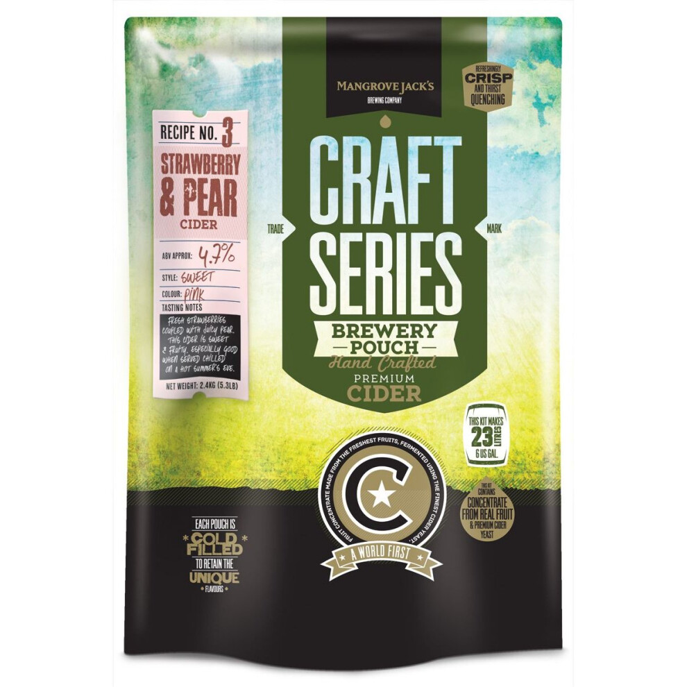 Mangrove Jacks Strawberry & Pear Cider Craft Kit 40 Pint / 23L 2.4Kg 4.7% Abv