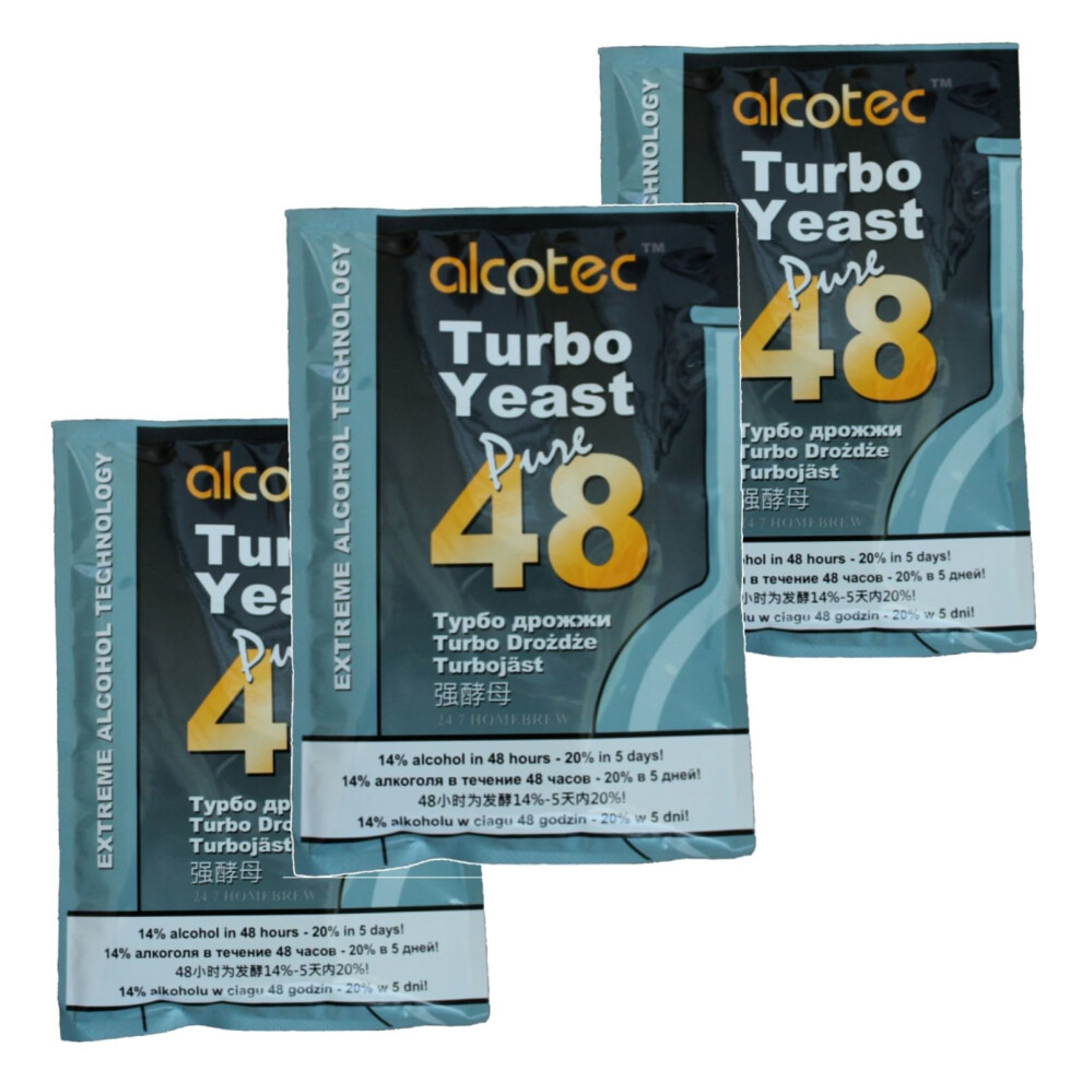 3x Alcotec 48 Pure Turbo Super Yeast Packets High Alcohol 20% Homebrew Vodka