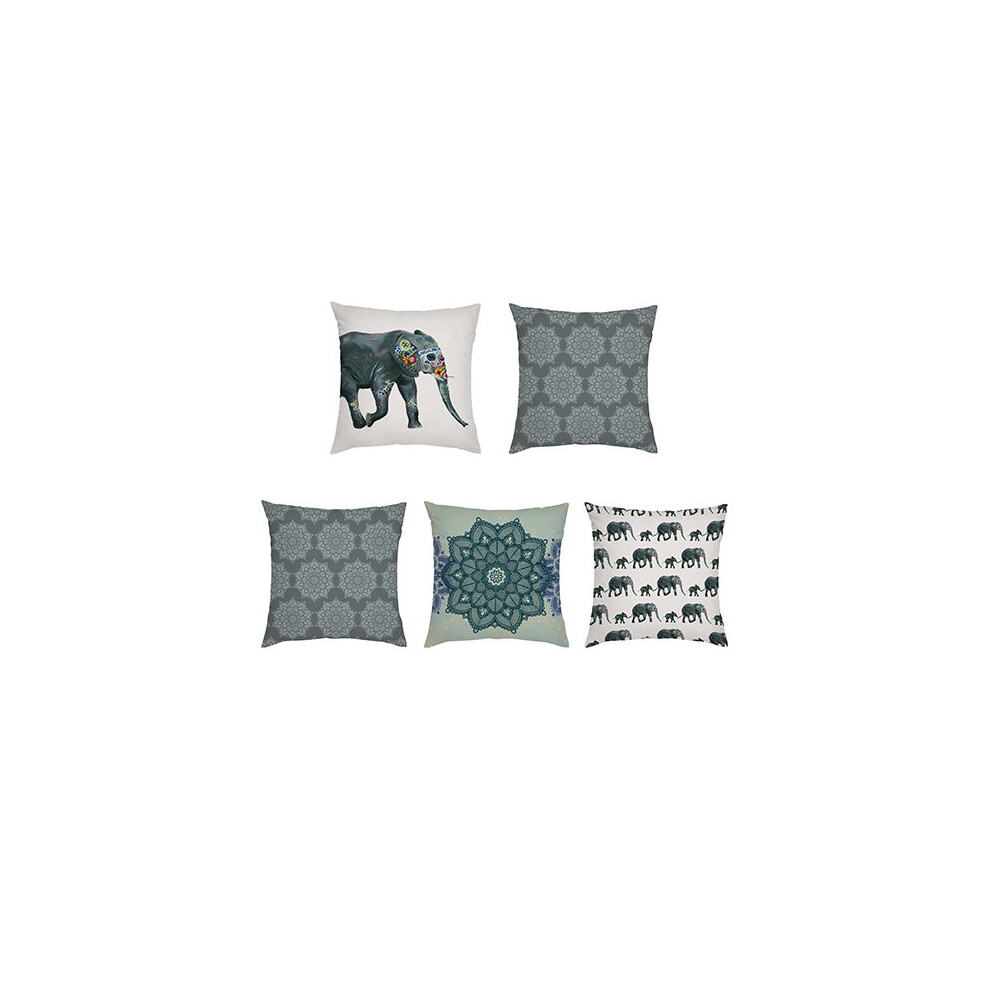 (5pc Set) Gardenista Indian Elephant Print Outdoor Cushion Covers Garden Patio Pillow Cases 45x45