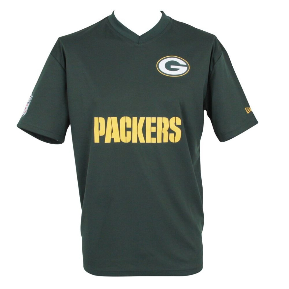 (M) New Era NFL Woodmark Jersey V Neck T-Shirt ~ Green Bay Packers