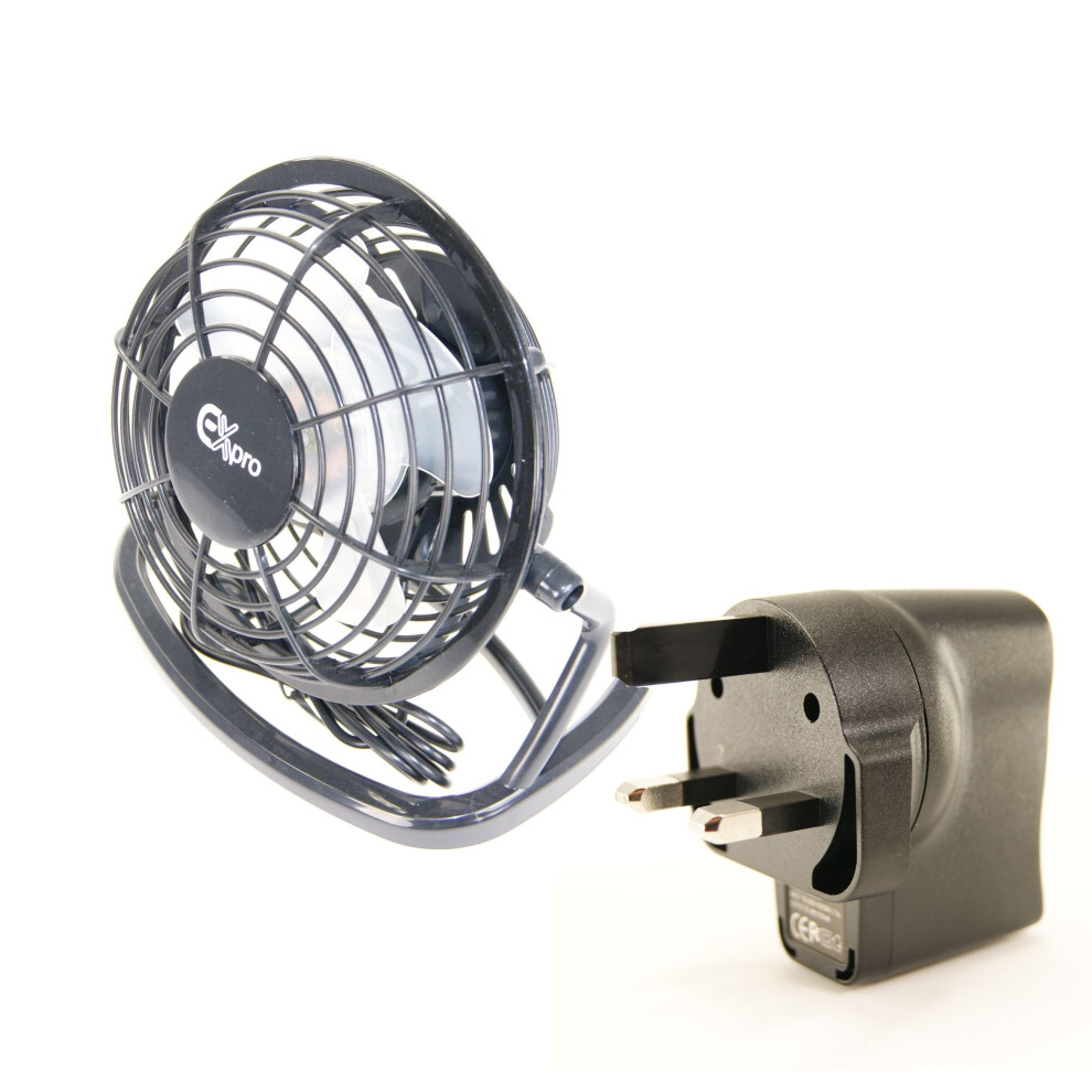 Ex-Pro Noiseless USB Desk Fan with USB Mains Power Plug-image-OPC-P5HHB8T-NEW