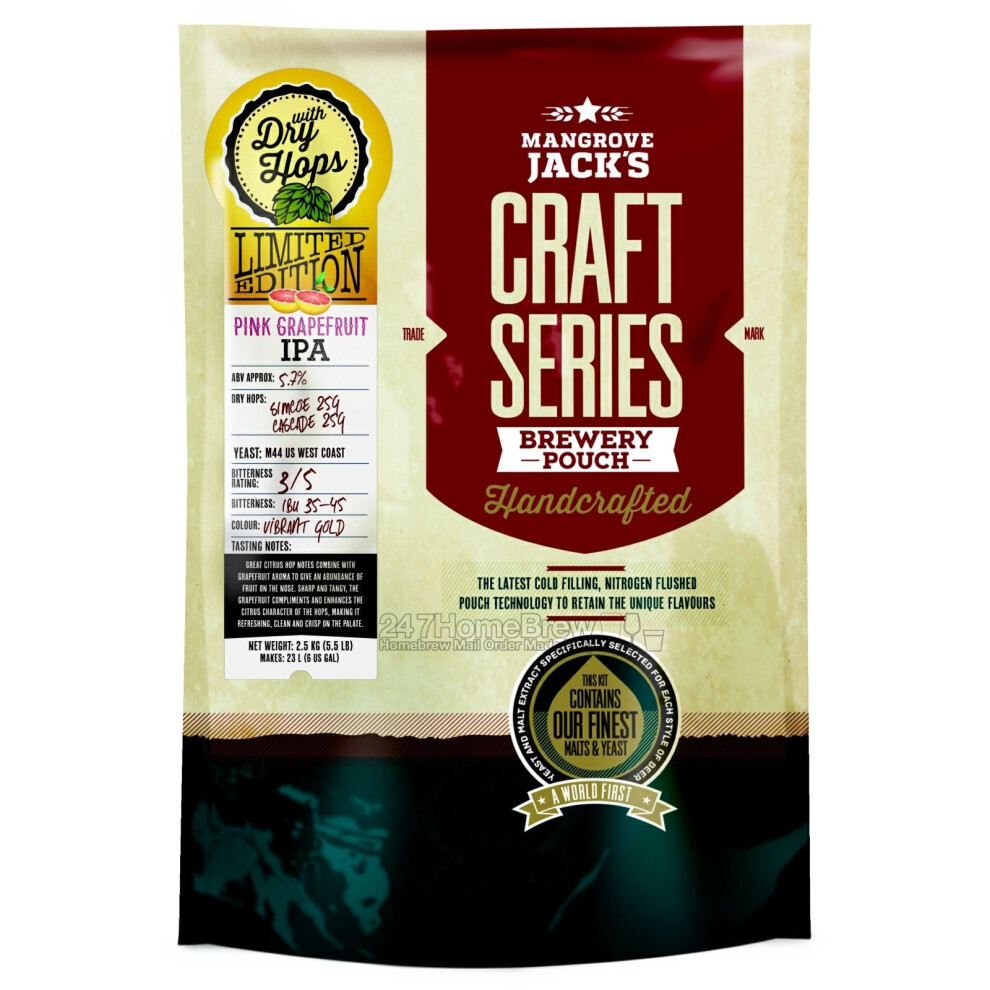 Mangrove Jacks Pink Grapefruit Ipa Craft Beer Kit Pouches 23L 5.7% Abv