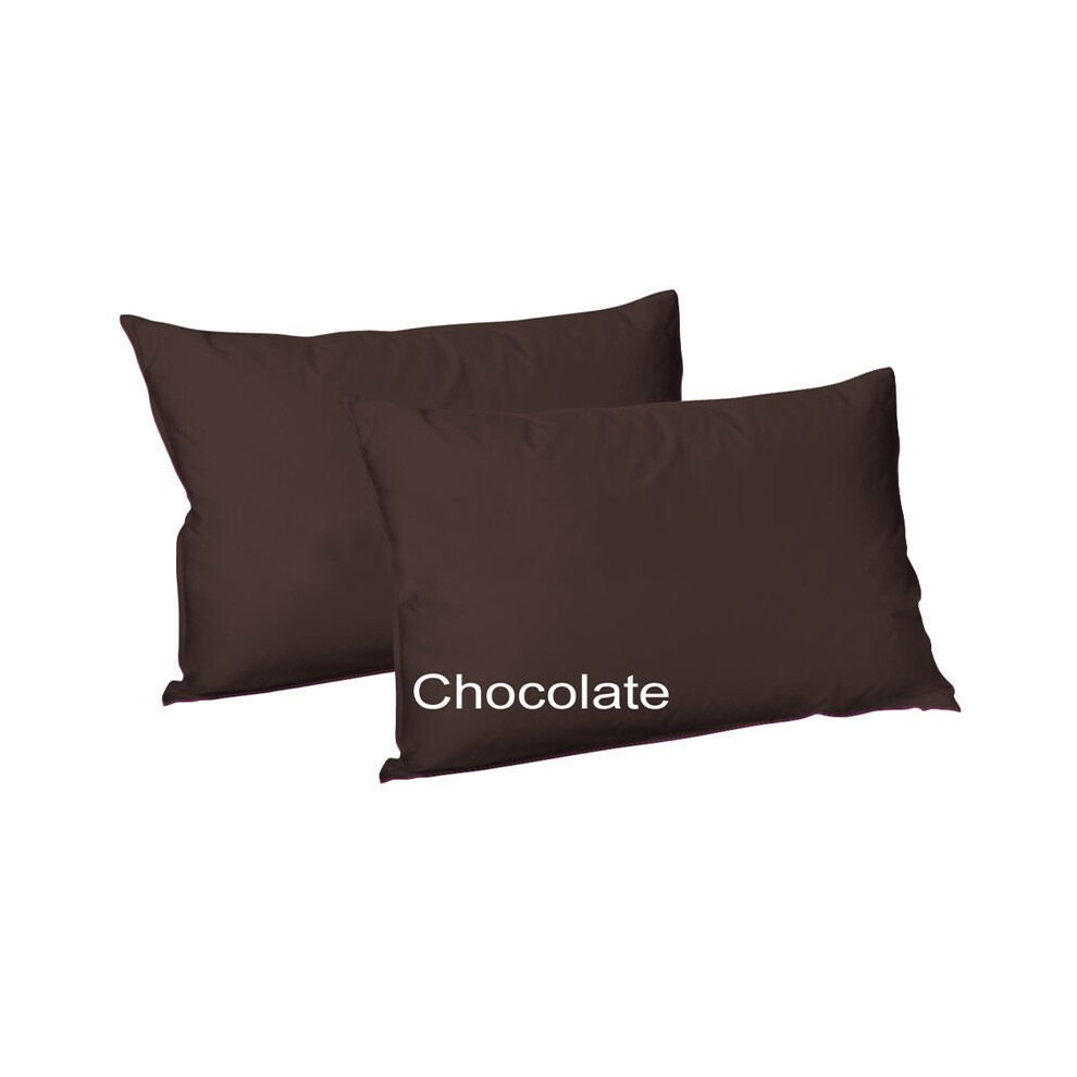 (Pair of Housewife pillowcase (Chocolate)) 2X Polycotton Plain Dyed Housewife Pillowcases,Bed Room PILLOW COVER