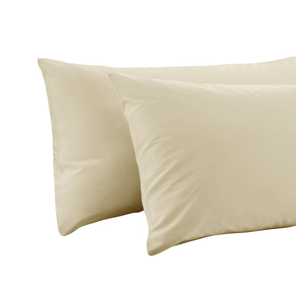 (Pair of Housewife pillowcase (Cream)) 2X Polycotton Plain Dyed Housewife Pillowcases,Bed Room PILLOW COVER