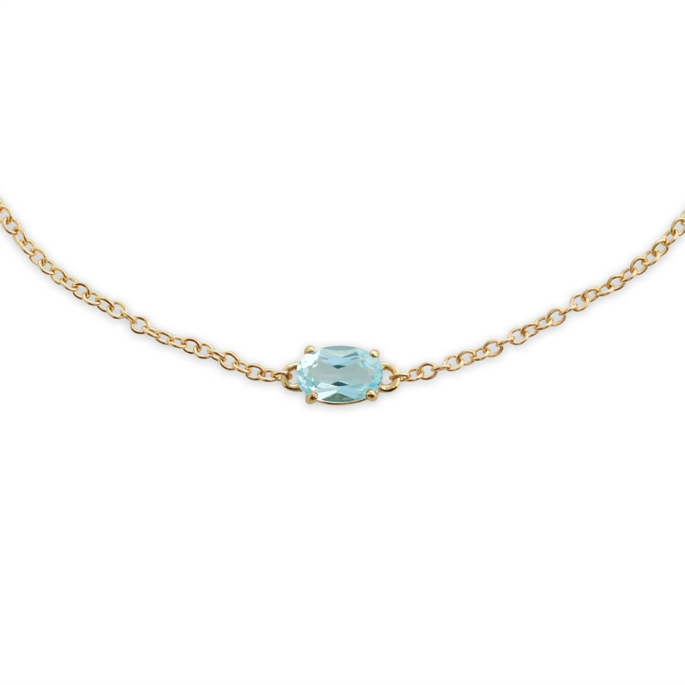 Classic Oval Blue Topaz Single Stone Bracelet In 9ct Yellow Gold