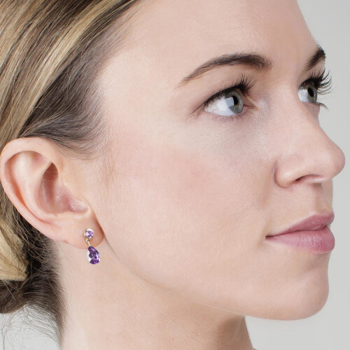 Classic Pear Amethyst Drop Earrings in 9ct Yellow Gold 1