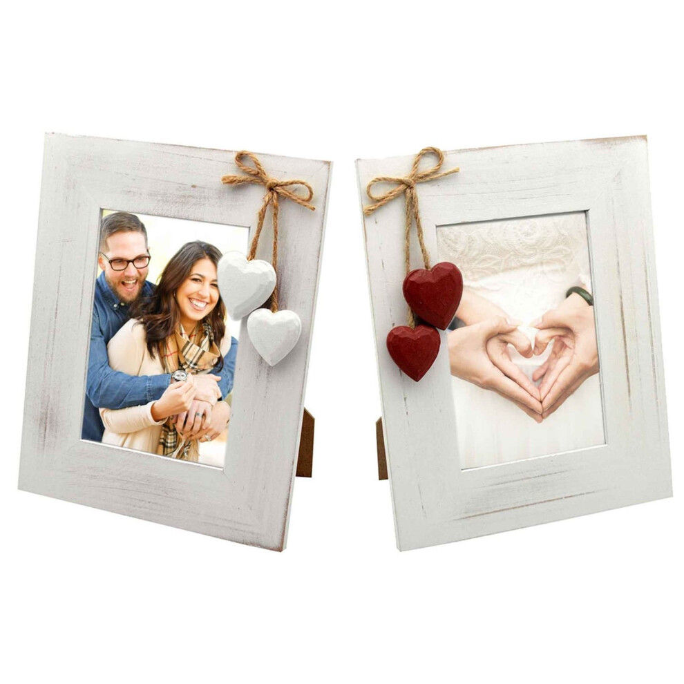 White 4x6" Rustic Hearts Photo Frames