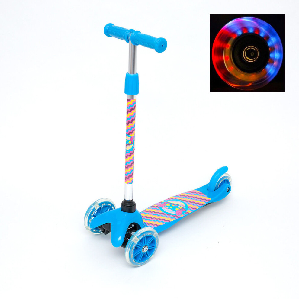 (Kids Kick Scooter 3 Flashing Wheels Adjustable Blue) Kids Kick Scooter 3 Flashing Wheels Adjustable